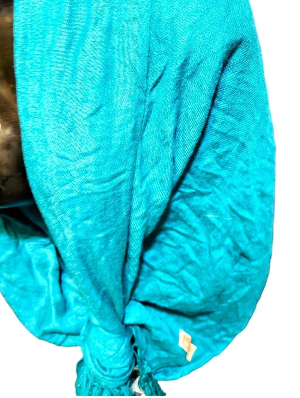 Authentic 100% Pashmina Scarf Shawl Wrap Teal Turquoise Blue Fringe Retro Boho